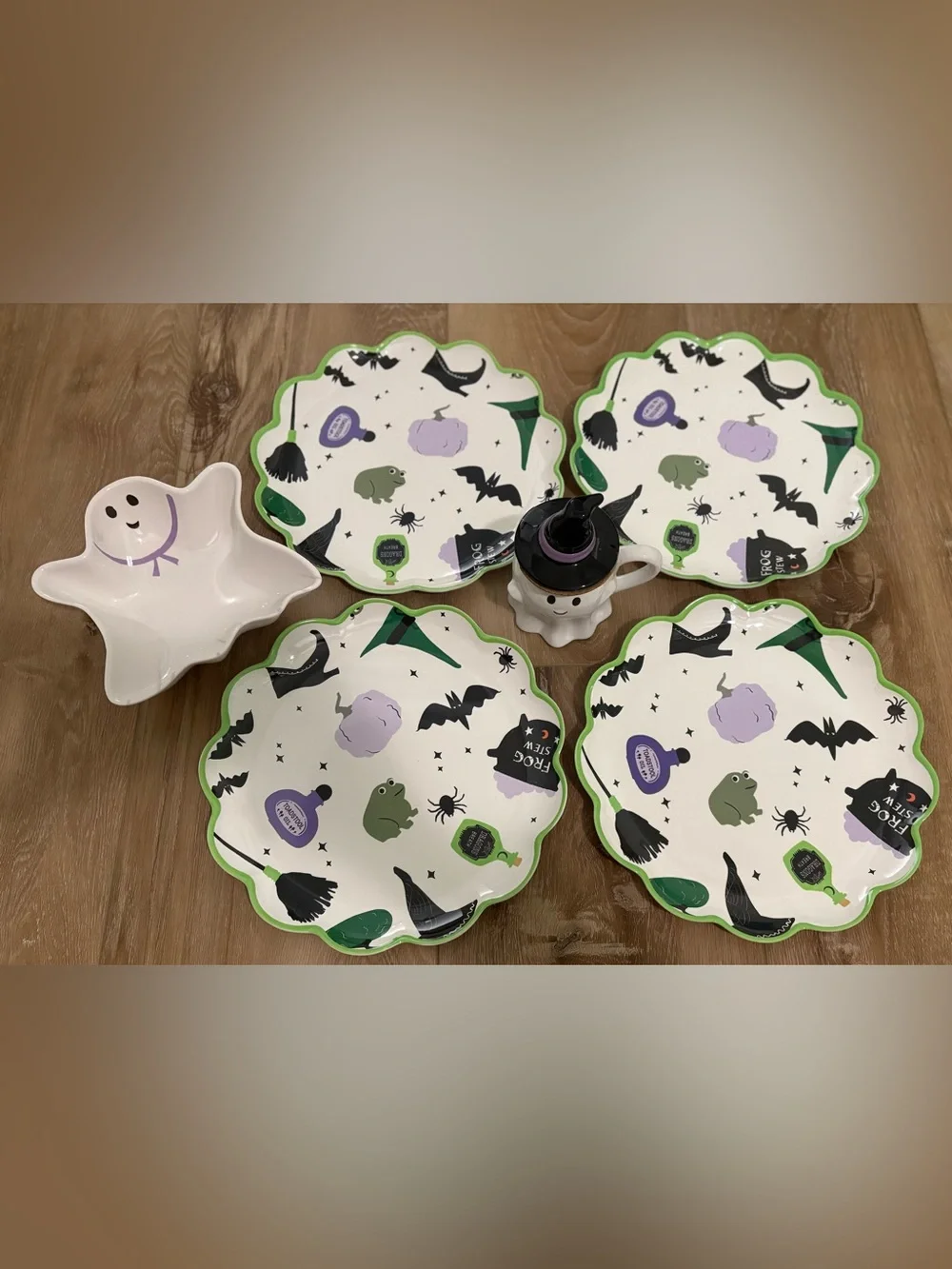 HYDE EEK - TARGET HALLOWEEN GHOST MUG, GHOST BOWL, 4 MELAMINE PLATES LOT NEW